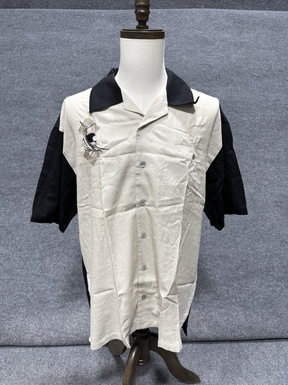 Guy Harvey Mens Short Sleeve Button Down Shirt Black & White Size XL